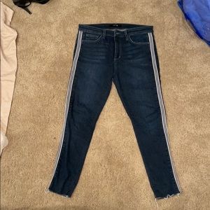 Joe’s Dark Wash jeans w/ b&w stripe down side